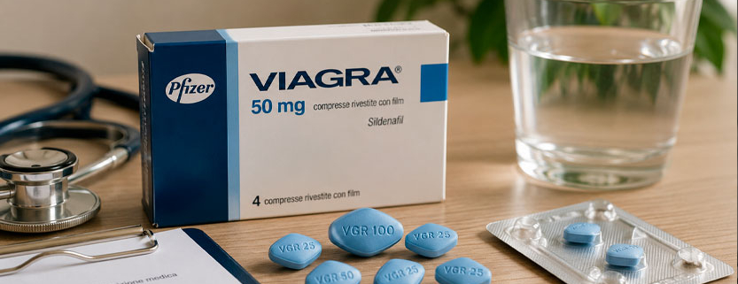 Sildenafil per il trattamento della disfunzione erettile, con compresse e prescrizione medica.